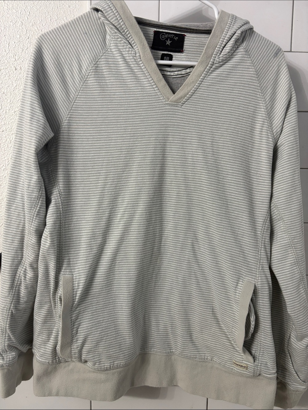 Converse Chuck Taylor Black Canvas Vintage Men's Light Gray Striped Hoodie